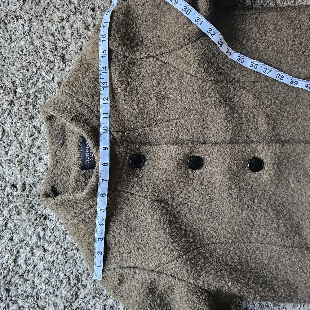 VTG Victorias Secret Mocca Mousse Tan Bouclé Midi Coat Button Y2K Size 12-14‎